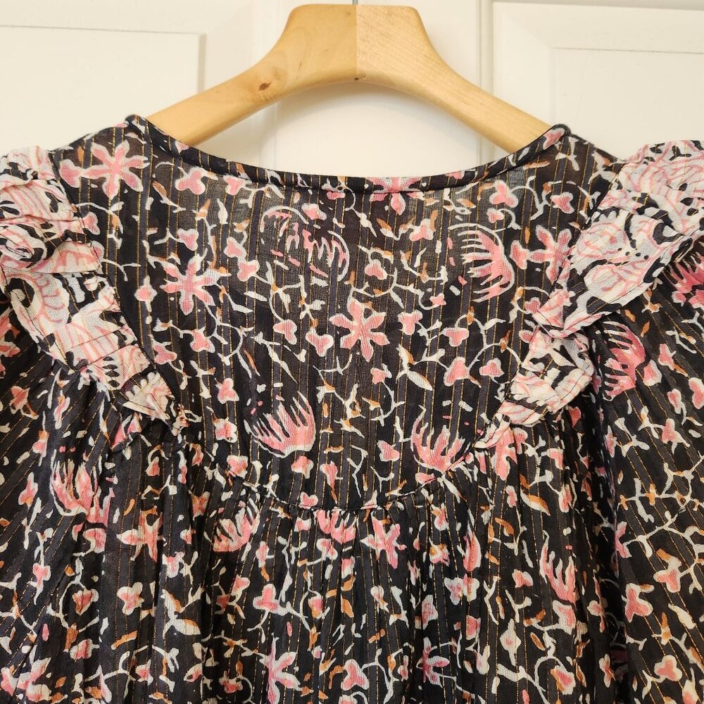 Cleobella Brynlee Floral Ruffle Long Sleeve Blouse Top Tassels Cottagecore Cute - Picture 3 of 11